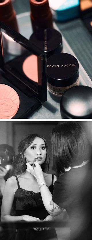 Brenda Song has her makeup applied while she gets ready for the running point premiere