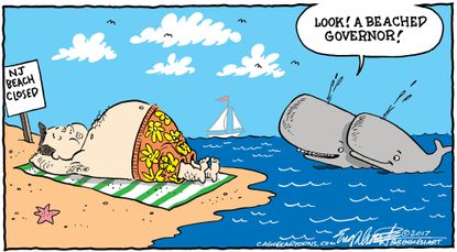 Political cartoon U.S. Chris Christie beached whale
