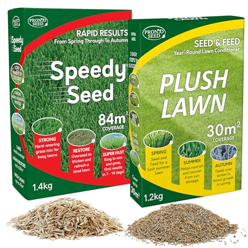 Pronto Seed Revive Lawn Bundle 2.6kg - 1.2kg Plush &amp;amp; 1.4kg Speedy - Fast-Growing, Hard-Wearing Grass Seed &amp;amp; Conditioner Mix &amp;ndash; Covers Up to 100m&amp;sup2; for Lawn Repair, Overseeding &amp;amp; Restoration