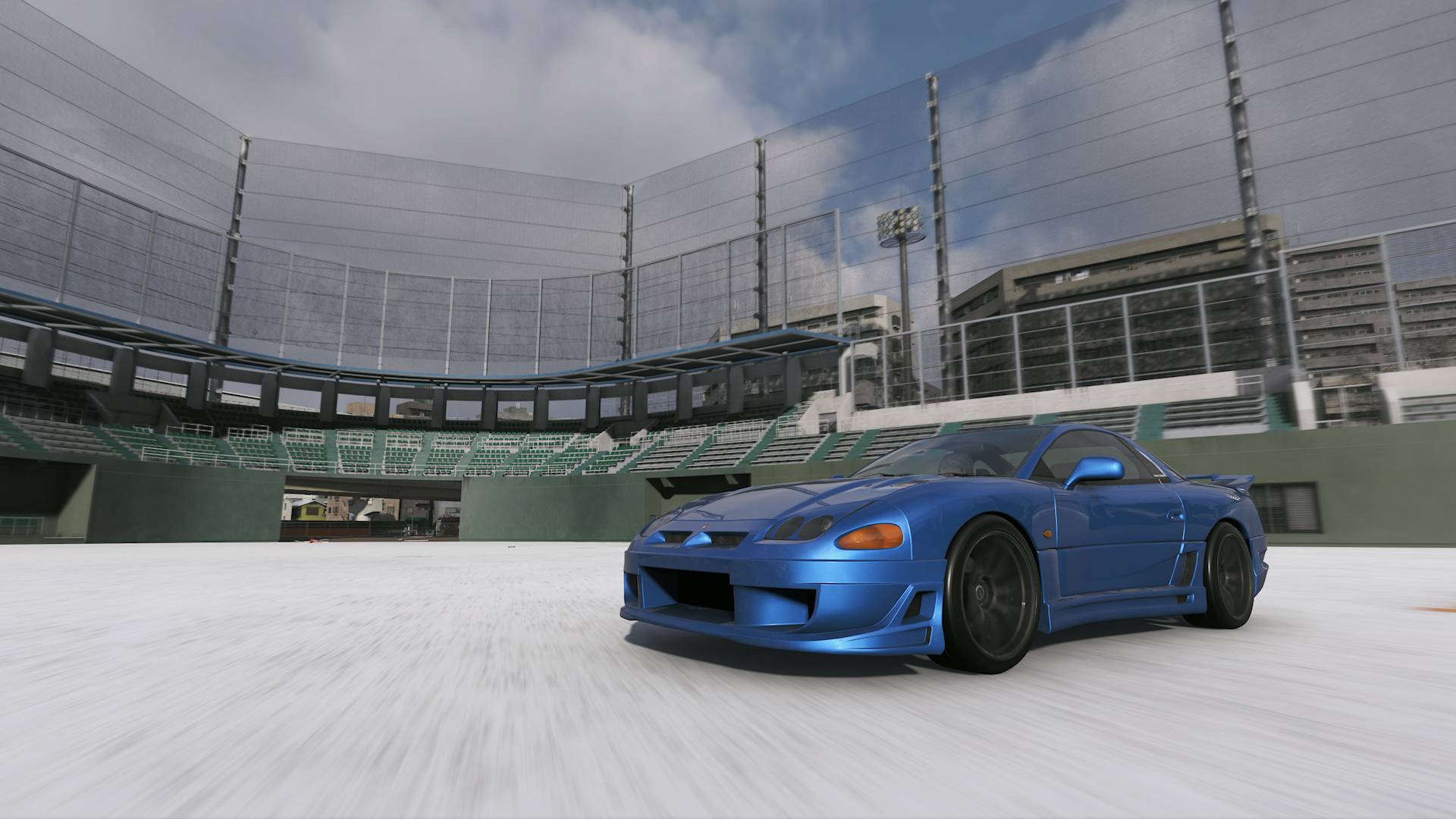 Forza Horizon 6 photo challenge blue nissan car inside of edogawa baseball stadium