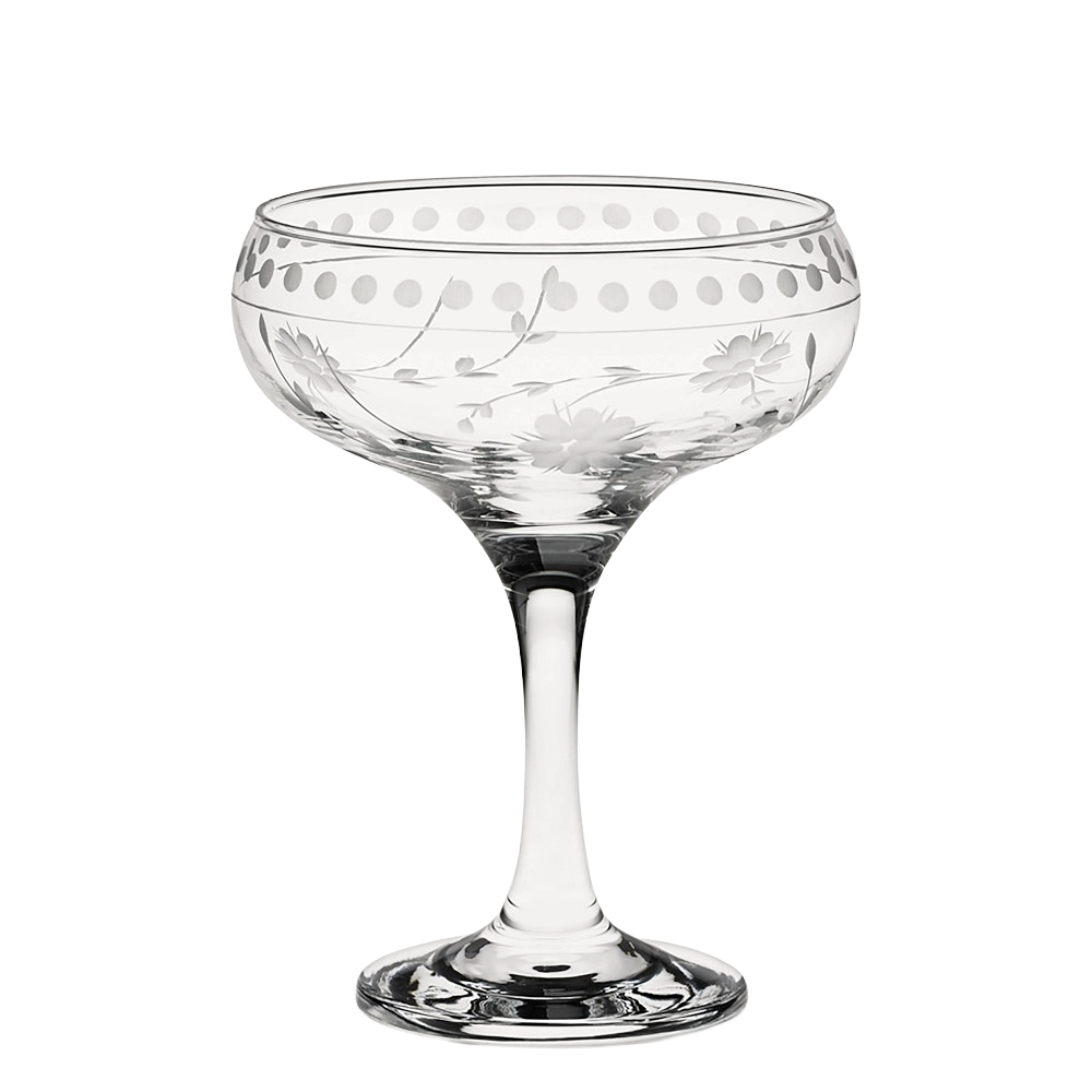 Vintage etched coupe glasses, Williams Sonoma