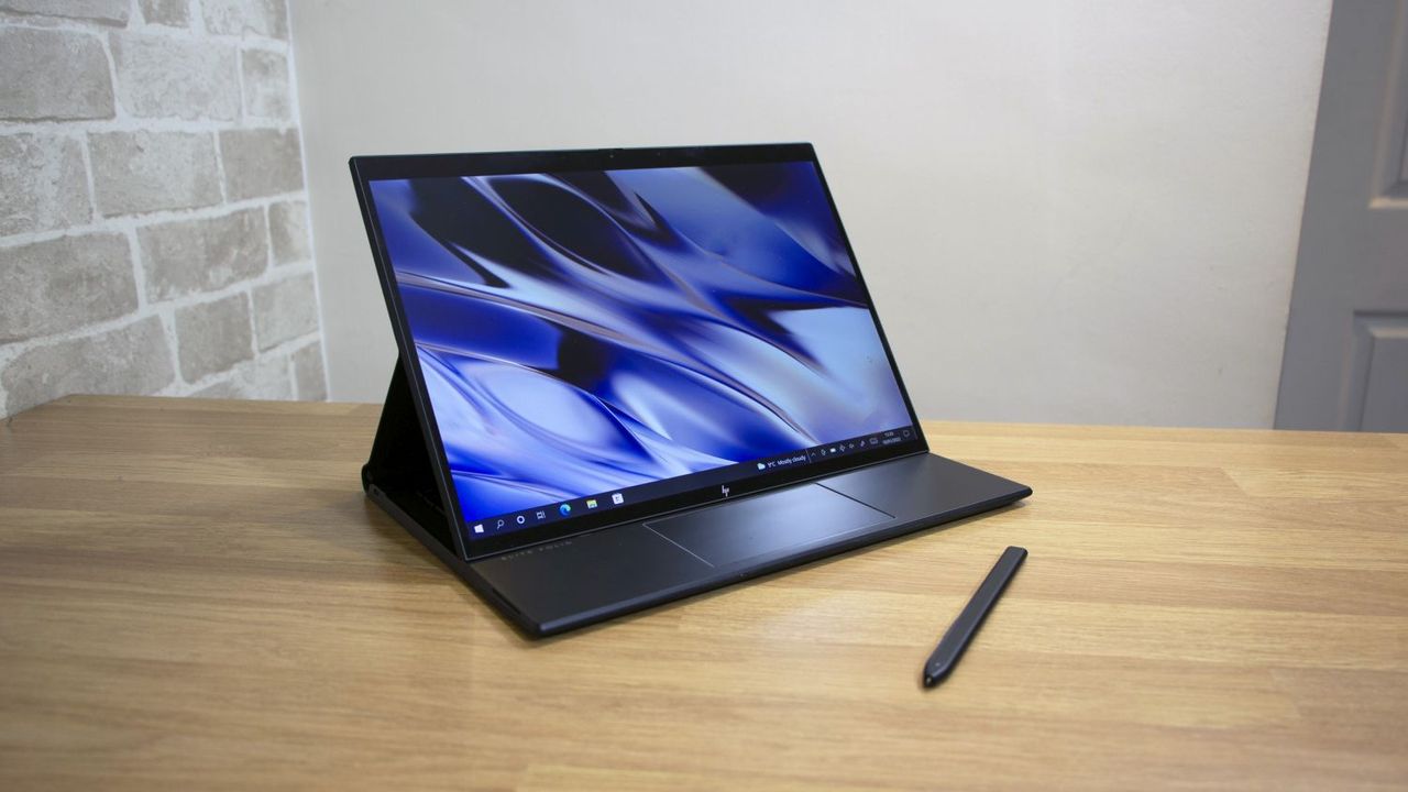A photograph of the HP Elite Folio in creative mode