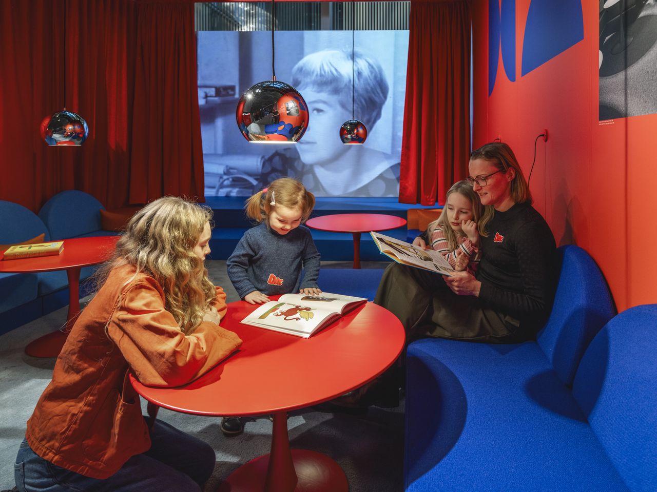 Red and blue exhibition spaces