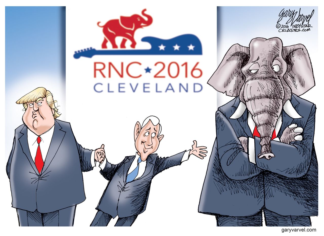 NL&amp;amp;nbsp;Political cartoon U.S. Donald Trump Mike Pence RNC bridge divide GOP