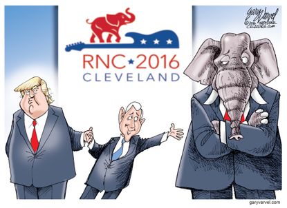 NL&nbsp;Political cartoon U.S. Donald Trump Mike Pence RNC bridge divide GOP