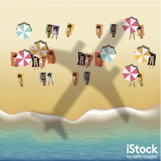 Summer beach with sunbathing people by ikopylov. This quirky illustration could, for example, form part of social media graphic for a holiday company
