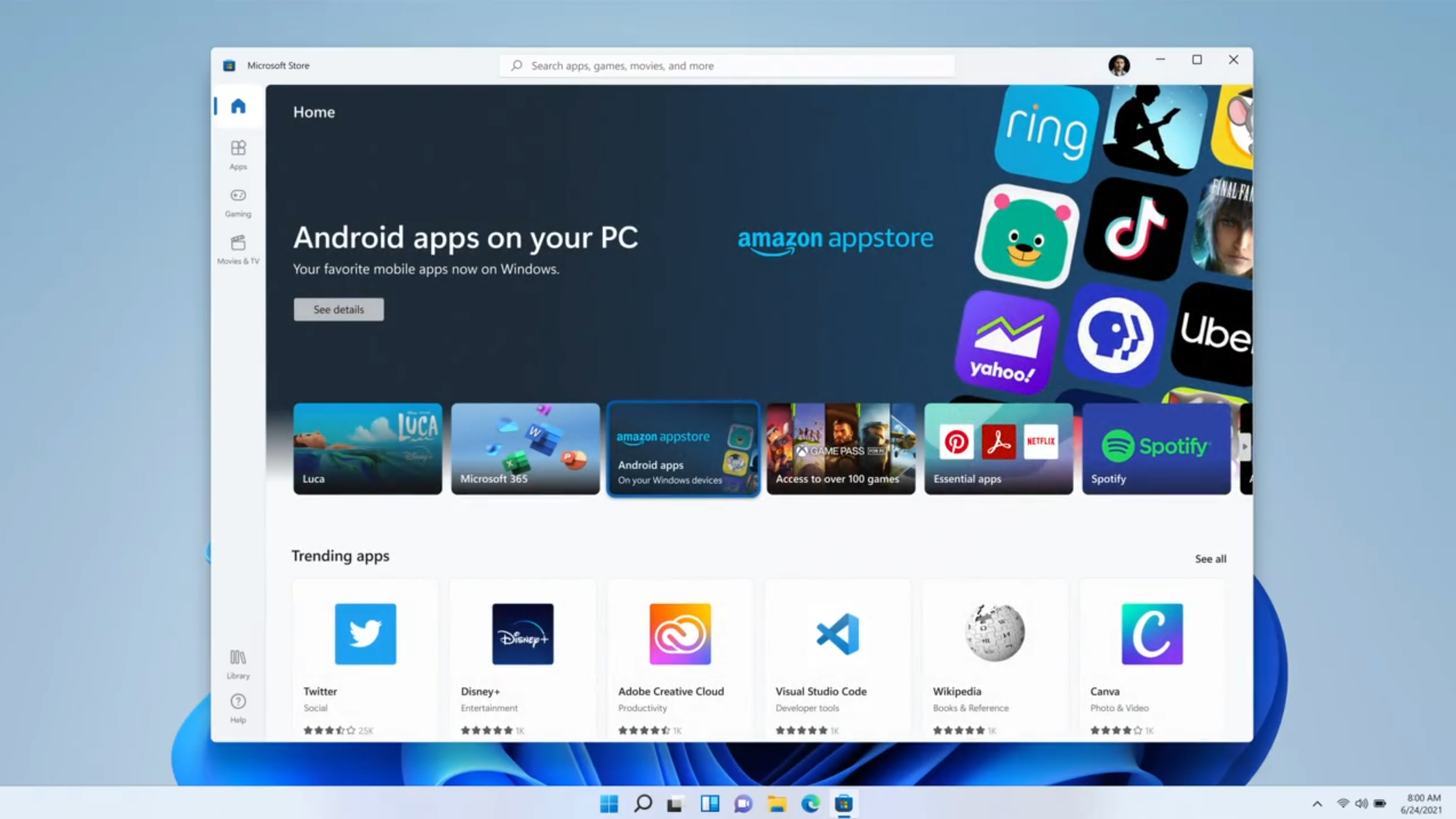 The Microsoft Store in Windows 11 showing Amazon Apps
