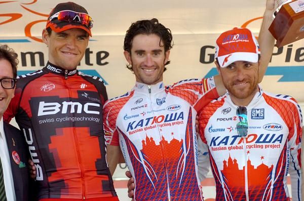 The Giro del Piemonte podium: Greg Van Avermaet, Daniel Moreno and Luca Paolini