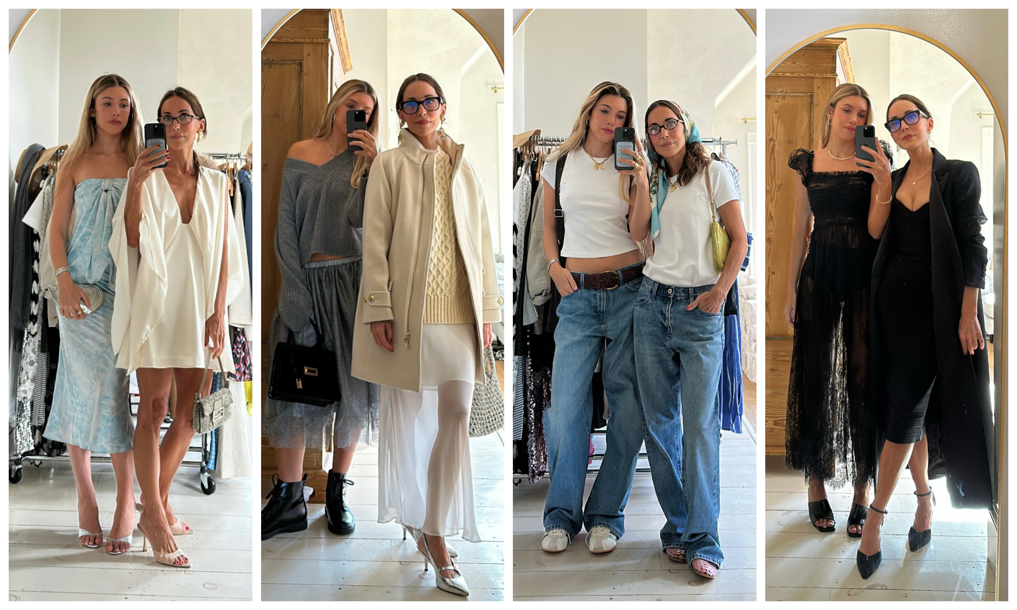 a collage of Larissa Mills and her daughter Ella Potter in outfits and mirror selfies