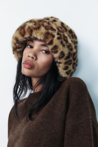 Faux Fur Animal Print Hat