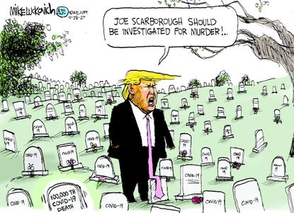 Political Cartoon U.S. Trump Joe Scarborough murder coronavirus deaths
