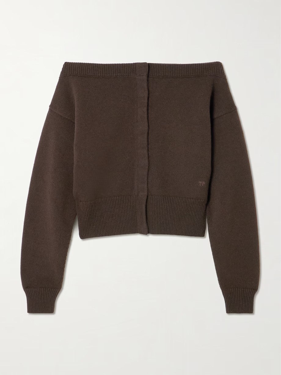 Tom Ford, Off-the-Shoulder Cropped Embroidered Cashmere Cardigan