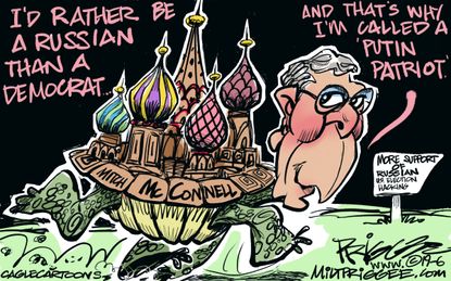 Political Cartoon U.S. Mitch McConnell Russian Interference Putin St. Basil's Cathedral