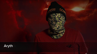 Aryth appearing on a livestream while wearing a mask.