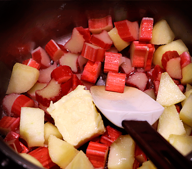 Rhubarb and apple compote before being reduced for 5-7 minutes