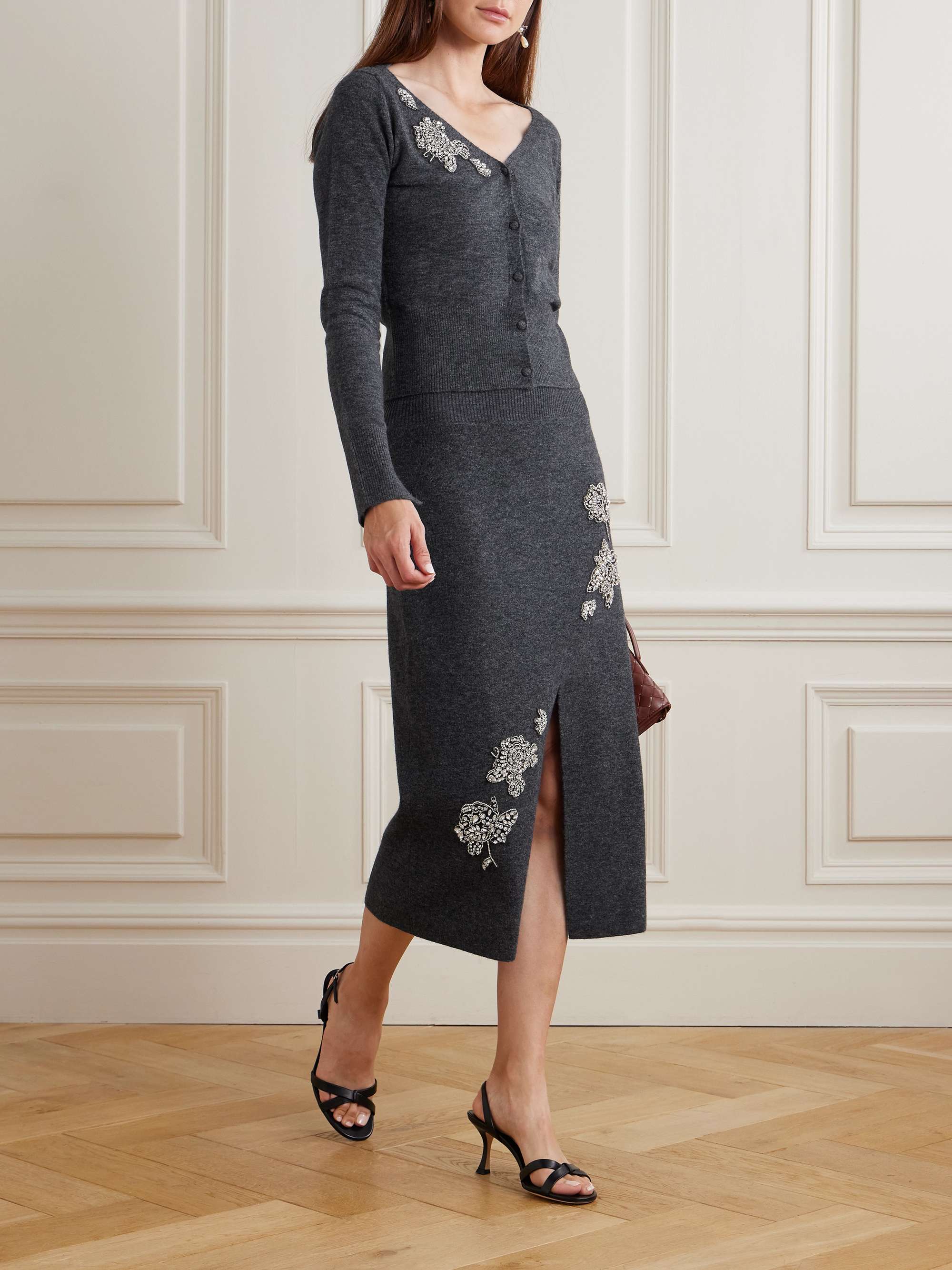 Embellished Knitted Midi Skirt