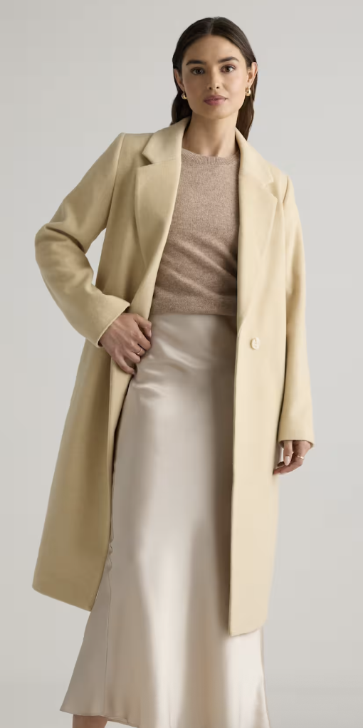 Quince, Italian Wool Classic Single-Breasted Coat in Heather Buttercream