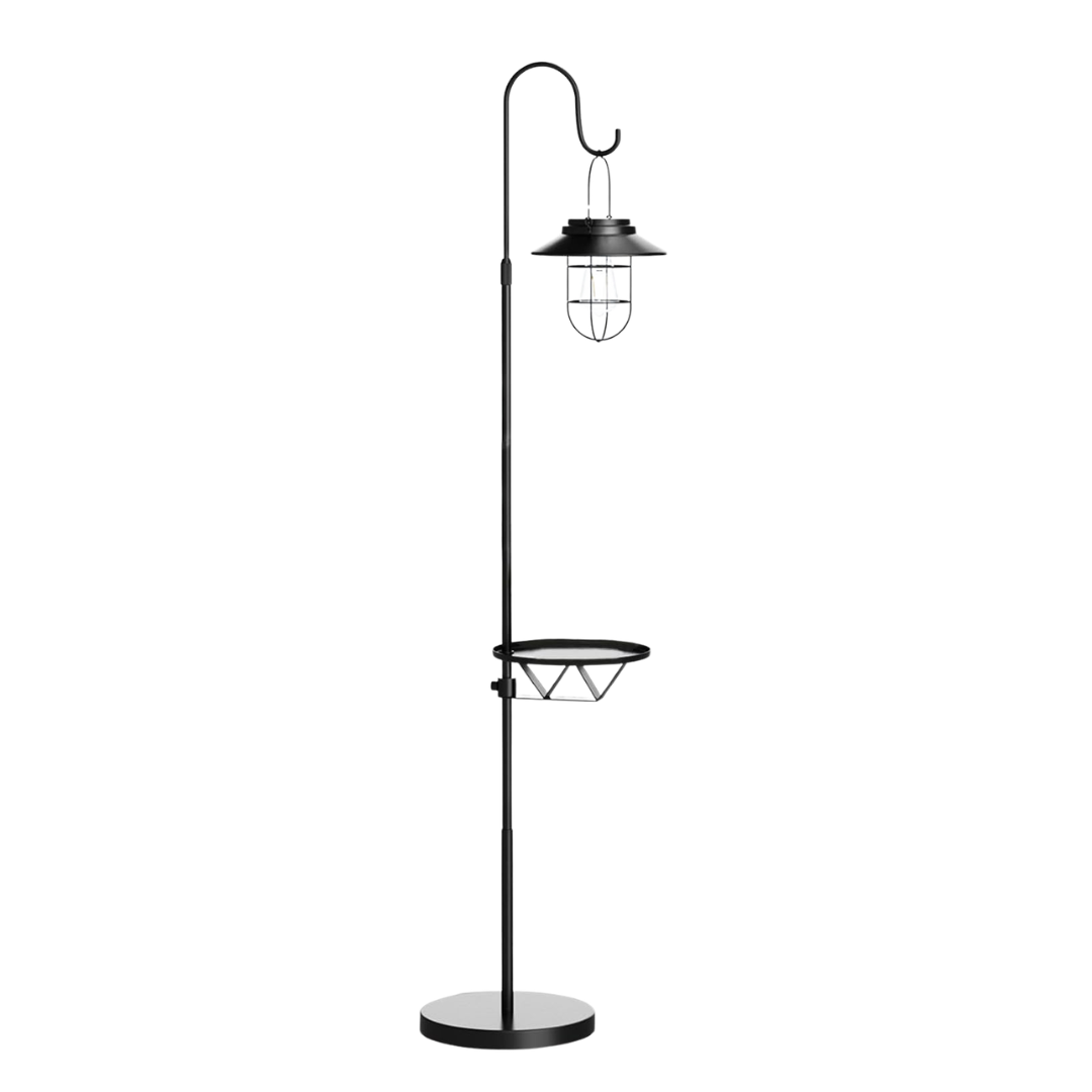 Kirschbl&amp;uuml;te Solar Floor Lamp With Table, 60" Outdoor Shepherd Hook With Solar Light Waterproof Metal Side Table for Patio, Heavy Duty Solar Pole Light for Garden, Deck, Porch and Backyard Decor