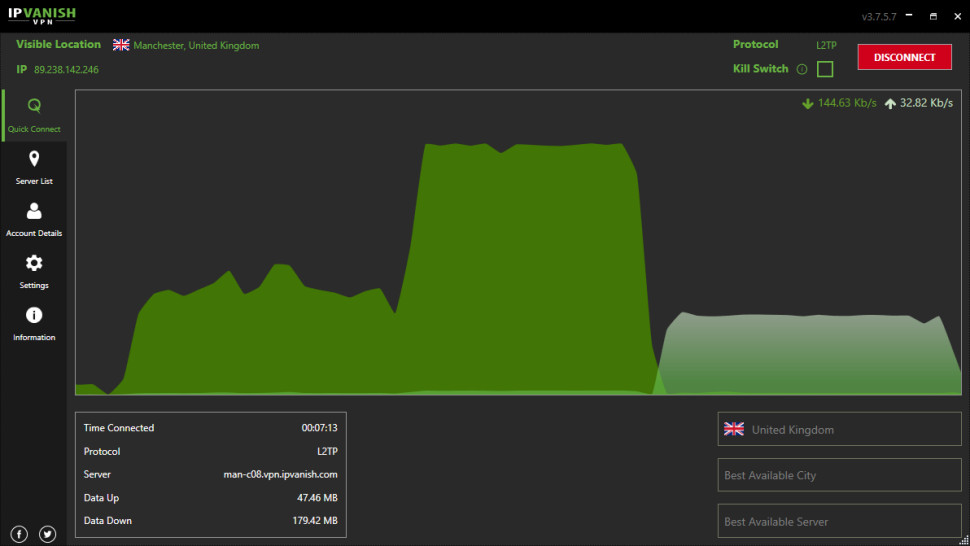 IPVanish Windows UI