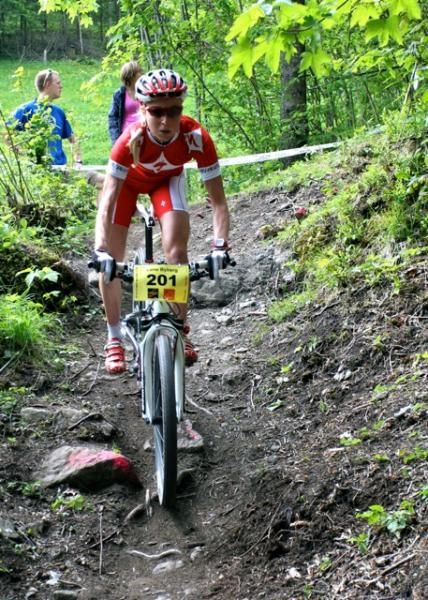 Lena Byberg had a bad crash on the initial technical drop but went on to recover to a good finish at the Racer Bikes Cup in Champery in June.