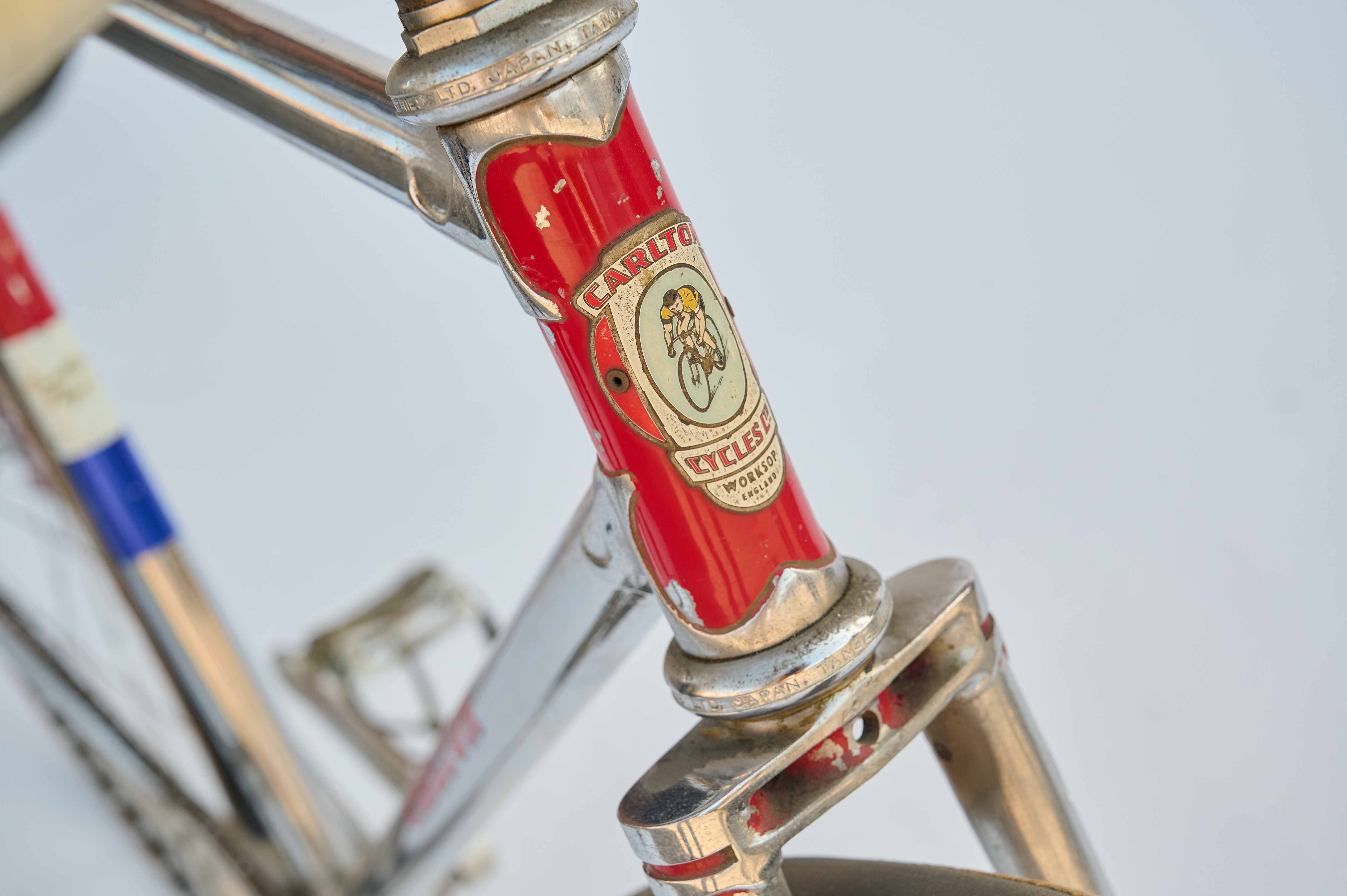 Carlton track bike with red white and blue details