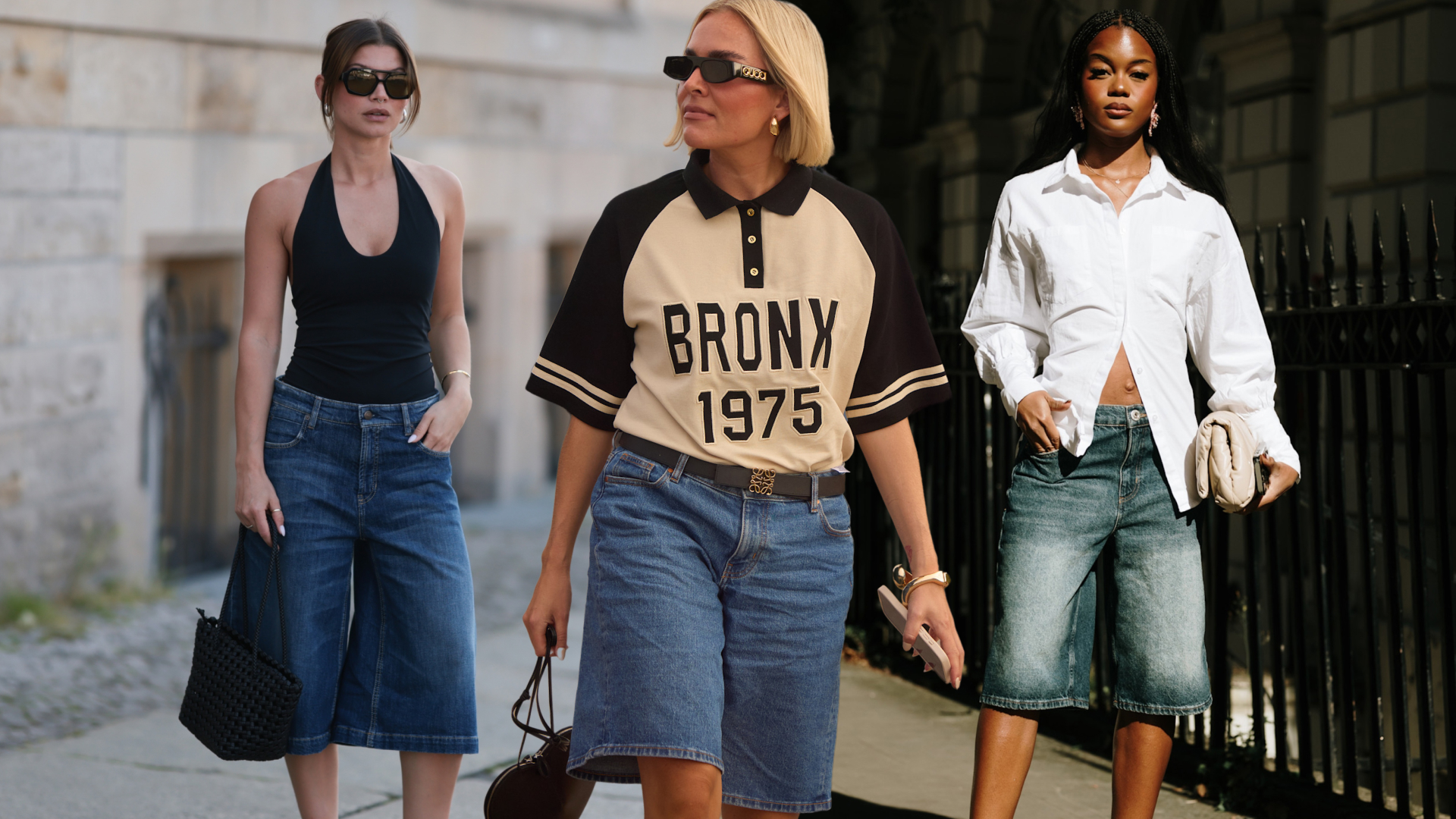 collage of women wearing jorts