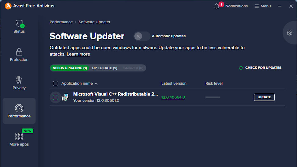 Avast Free Antivirus software updater