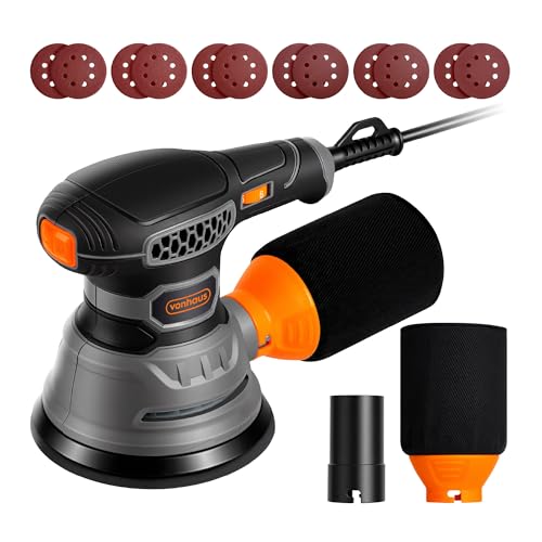 Vonhaus 300w Orbital Sander &amp;ndash; 6-Speed Electric Sander for Wood With Dust Collector, 125mm Base, 6000&amp;ndash;12000rpm, 12 Sanding Pads (60&amp;ndash;320 Grit), 3m Cable &amp;amp; Ergonomic Rubber Grip