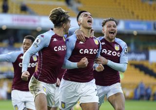 Aston Villa’s Anwar El Ghazi (centre) celebrates his winning penalty