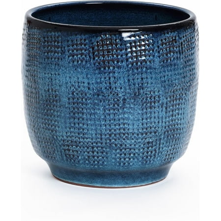 Luxenhome Ocean Blue 12-Inch Dia Round Ceramic Planter Pot With Drainage Hole and Rubber Plug, Modern Gradient Glaze Plant Pot, Decorative Flower Garden Pot for Indoor Outdoor Plants