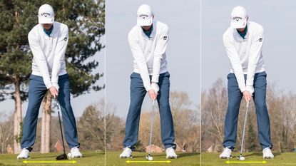 Ben Emerson demonstrating how golf stance width differs depending on the club