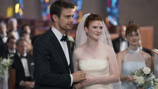 Theo James and Rose Leslie as Henry and Clare at their wedding in The Time Traveler's Wife