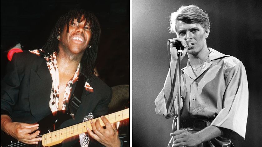 Left-Nile Rodgers of Chic performs on stage at Tramps on 4 April 1998 in New York; Right-Musician David Bowie performs onstage in cica 1980
