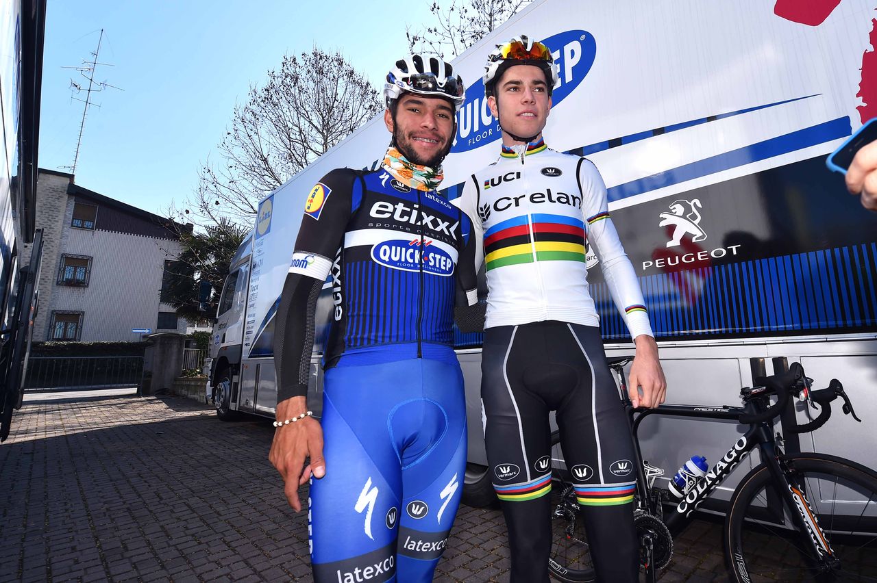 Omnium world champion Fernando Gaviria with cyclo-cross world champion Wout Van Aert