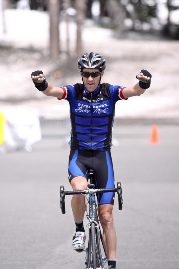 Patrick McCarty celebrates his stage win at Mt. Hood Meadows Ski Resort.