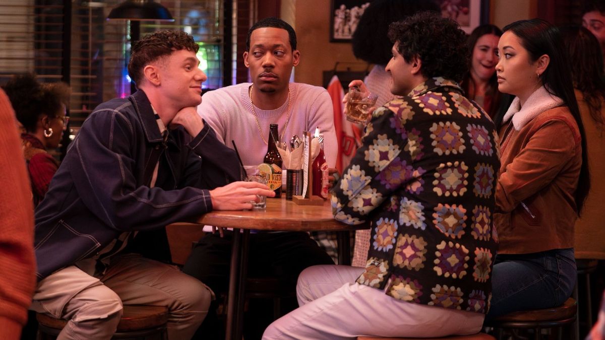 Chris Perfetti, Tyler James Williams, Lana Condor, and Karan Soni in Abbott Elementary.