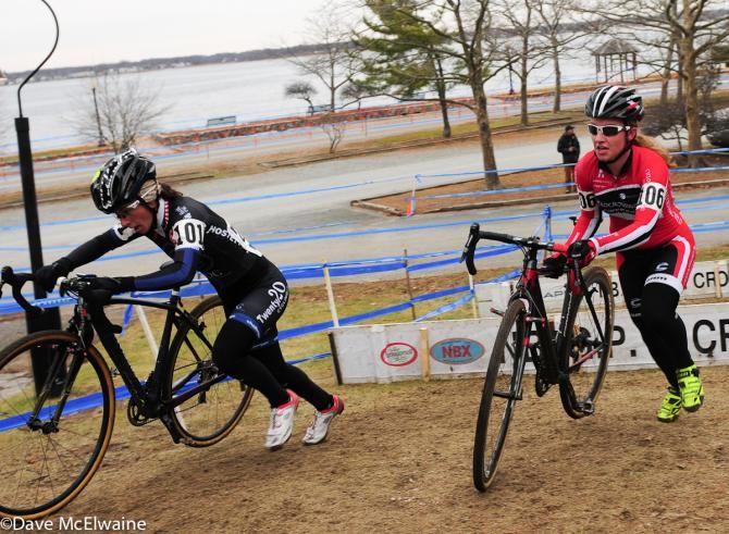 Arley Kemmerer (C3-Twenty 20 Cycling) taking a small lead over Emma White