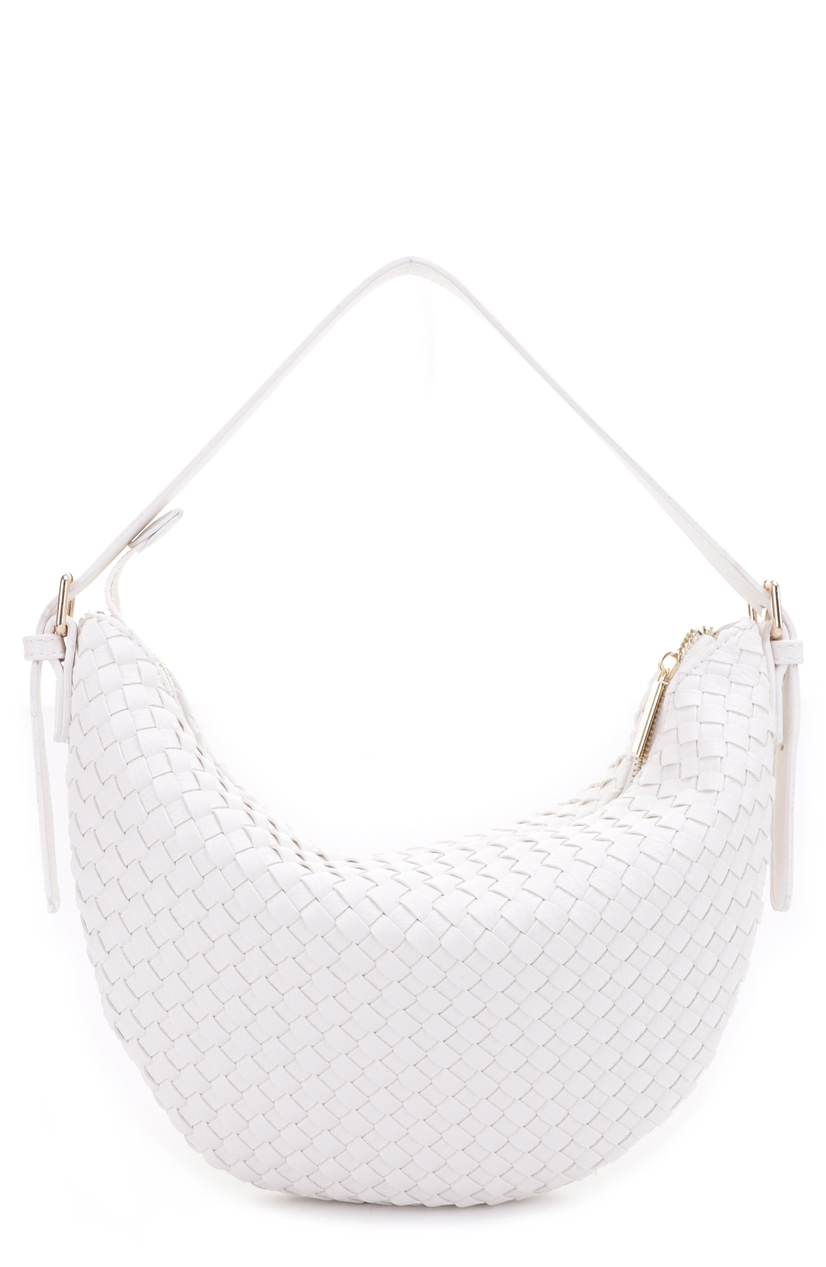 Becca Woven Vegan Leather Crescent Shoulder Bag