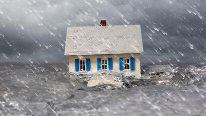 a flood carrying a house