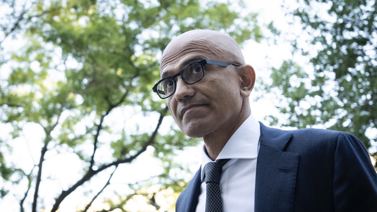 A low angle of Satya Nadella, Microsoft CEO.