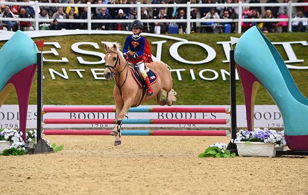Louise Saywell and Eleanor Archibald during the invitational Mini Major Relay during the Equerry Bolesworth International Horse Show at Bolesworth Castle near Chester in Cheshire in the UK on 17th June 2018