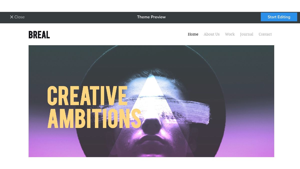 Screenshot of Weebly interface showing a selected theme