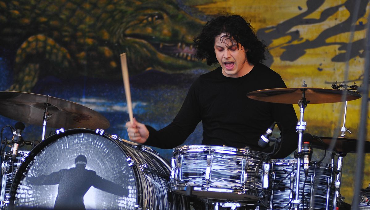 Jack White of The Dead Weather performs, playing drums, on day seven of New Orleans Jazz &amp; Heritage Festival on May 2, 2010 in New Orleans, Louisiana