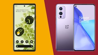 A Google Pixel 6 (left) and a OnePlus 9 (right)