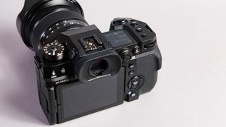 A photo of the Fujifilm X-H2S against a grey background.