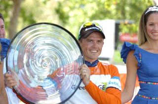 Gerrans poses with the Tour Down Under trophy.