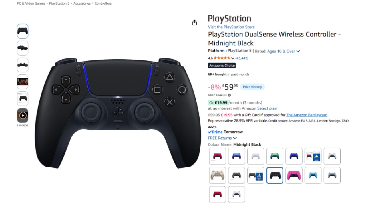 DualSense controller listing at Amazon