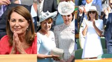 L-R: Carole Middleton attends Wimbledon in 2021, Carole Middleton and Catherine, Princess of Wales attend Royal Ascot in 2017, Carole Middleton attends Wimbledon in 2019.