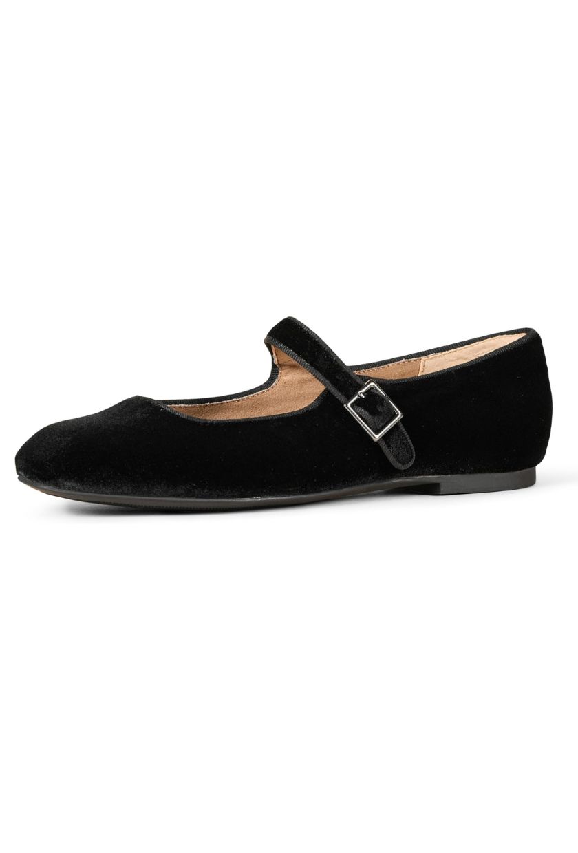 Amazon Essentials Women's Mary Jane Ballet Flat, Black Velvet, 9