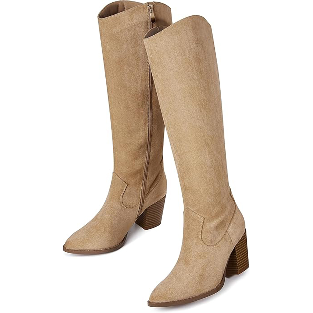MeiLuSi, Meilusi Womens Knee High Fall Boots for Women 2025, Chunky Heel Slouchy Suede Tall Boots Side Zipper Size 7 Aprocot